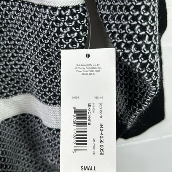 ANA Black White Stripe Knit 3/4 Sleeve Scoop Neck Sweater Top Shirt‎ Size Small - Picture 10 of 11